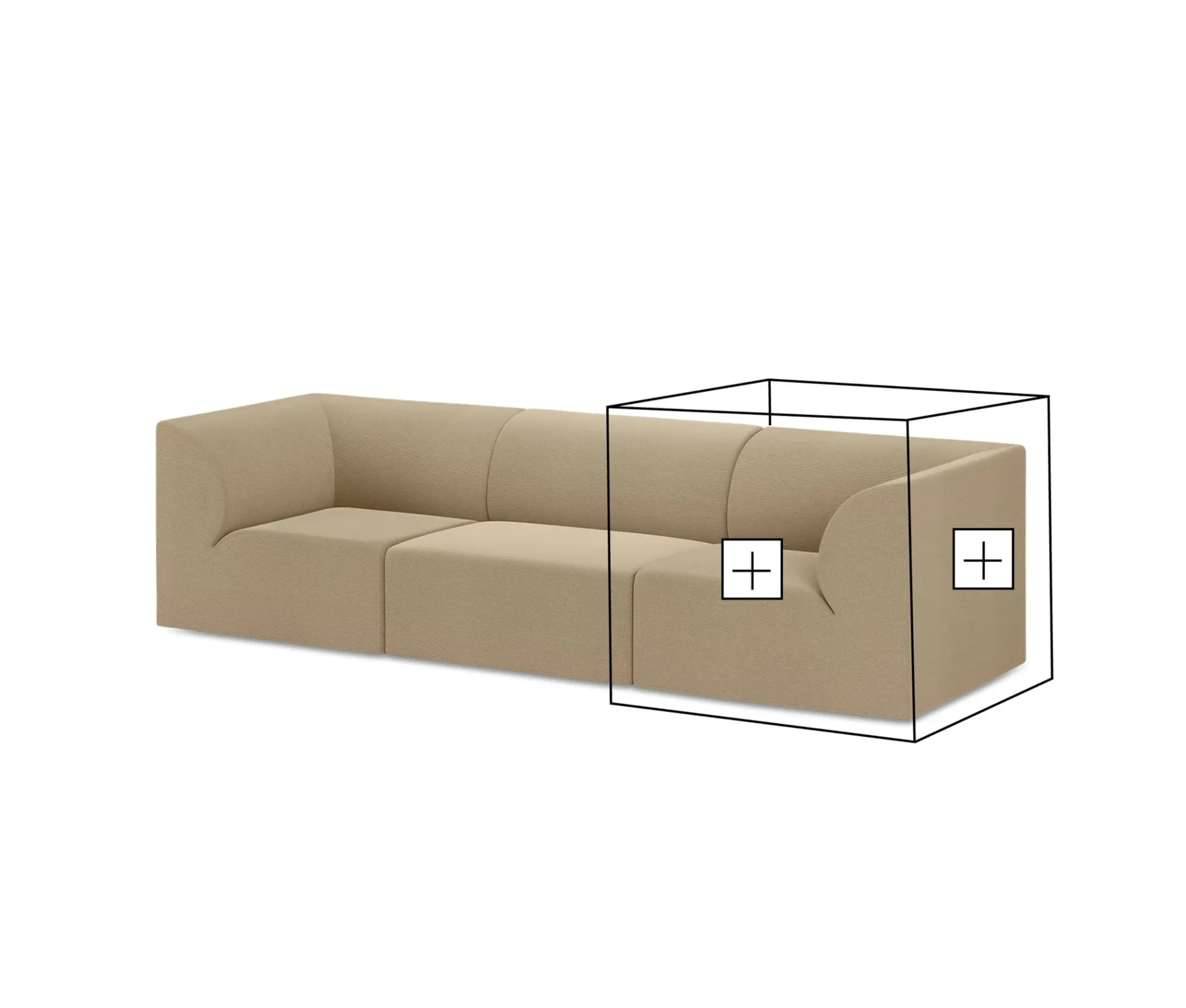 Weber Sofa Konfigurator von OBJEKTE UNSERER TAGE: Modulares Sofa mit Erweiterungspunkten zum Hinzufügen weiterer Sitzelemente