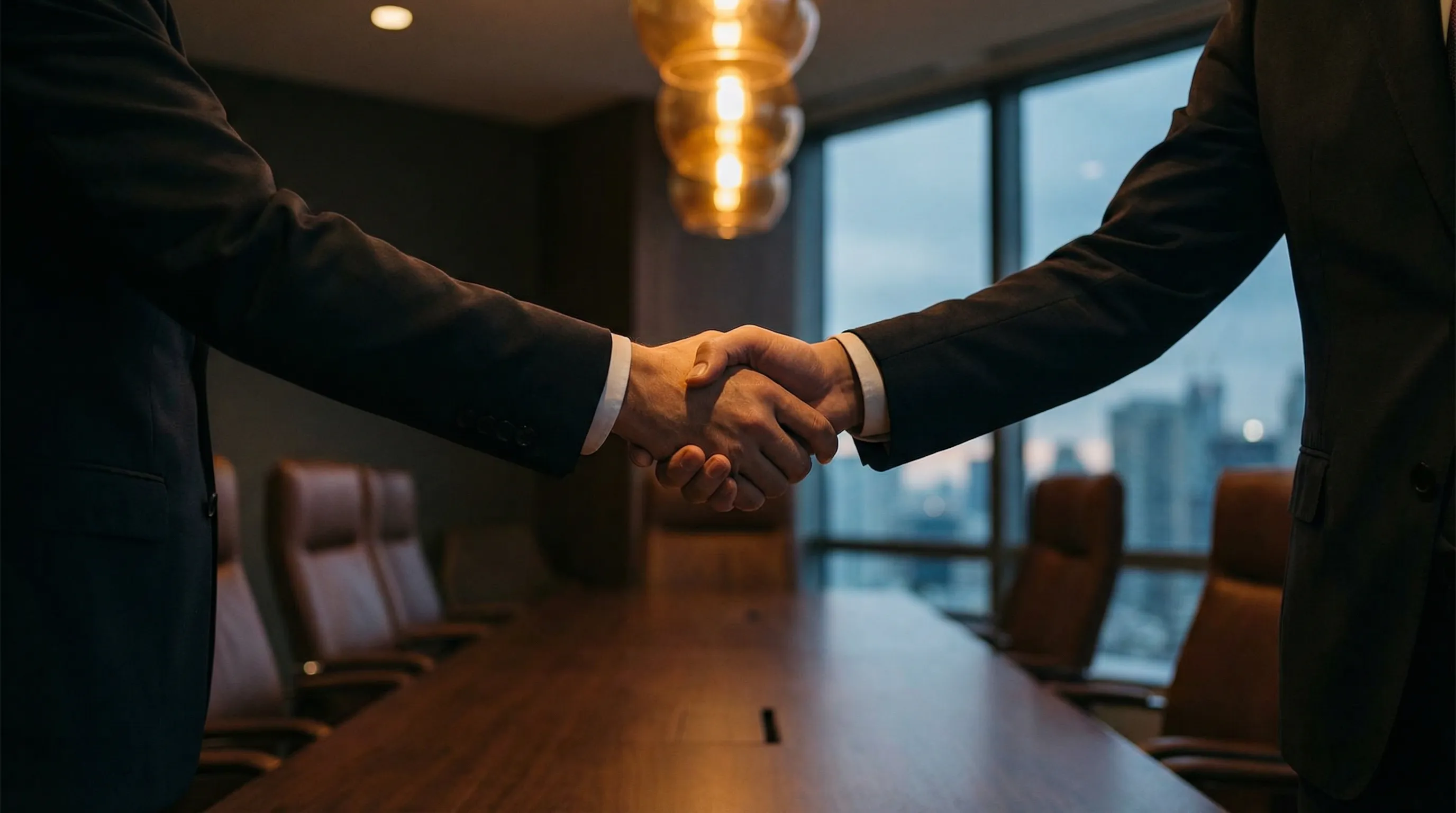 Shopify Partner wählen – professioneller Handschlag in modernem Meeting-Raum