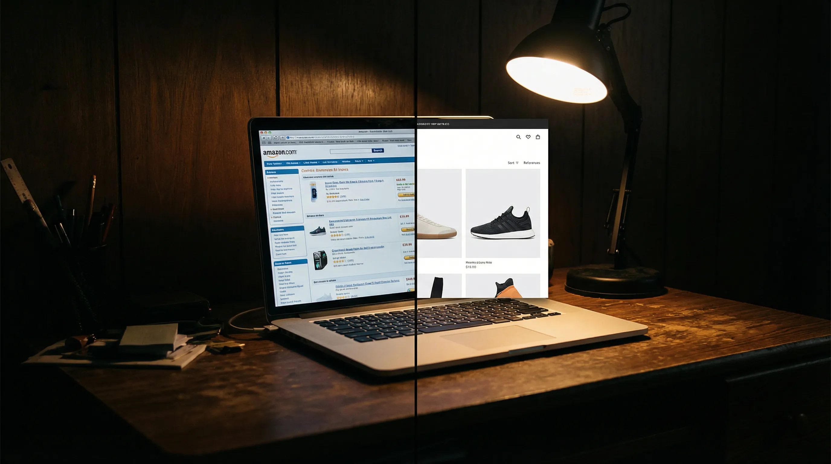 Shopify Relaunch – Vergleich eines alten und modernen Online-Shops auf einem Laptop