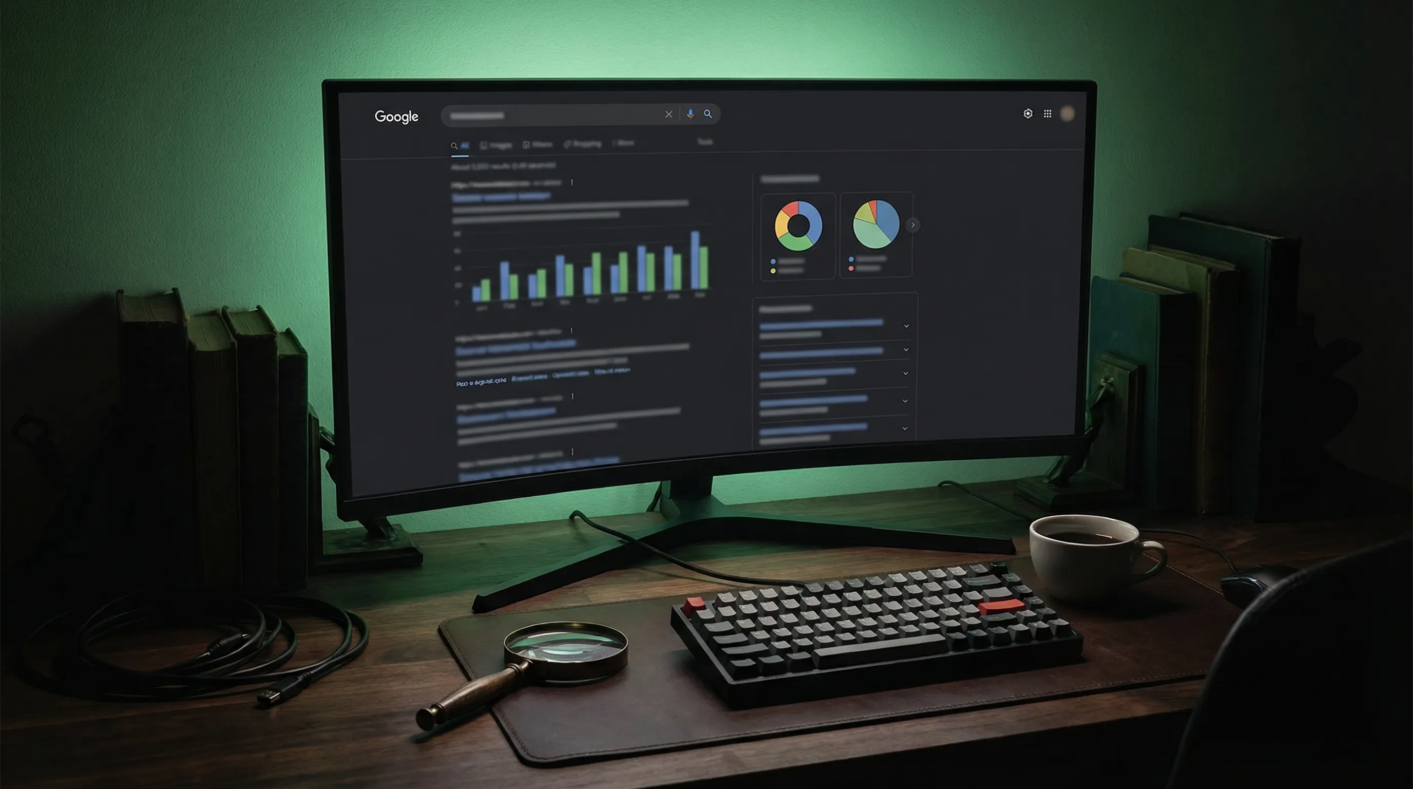 Shopify SEO Optimierung – Suchmaschinen-Rankings auf Monitor in dunklem Workspace