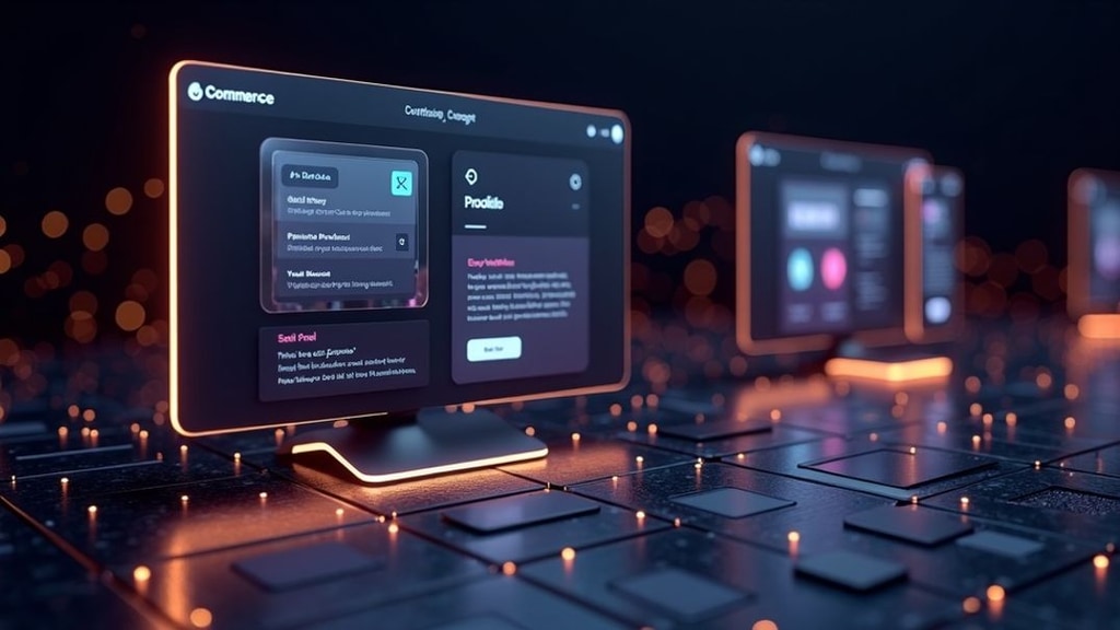 Shopify Shop erstellen – Glassmorphism E-Commerce Dashboard auf dunklem Tech-Hintergrund